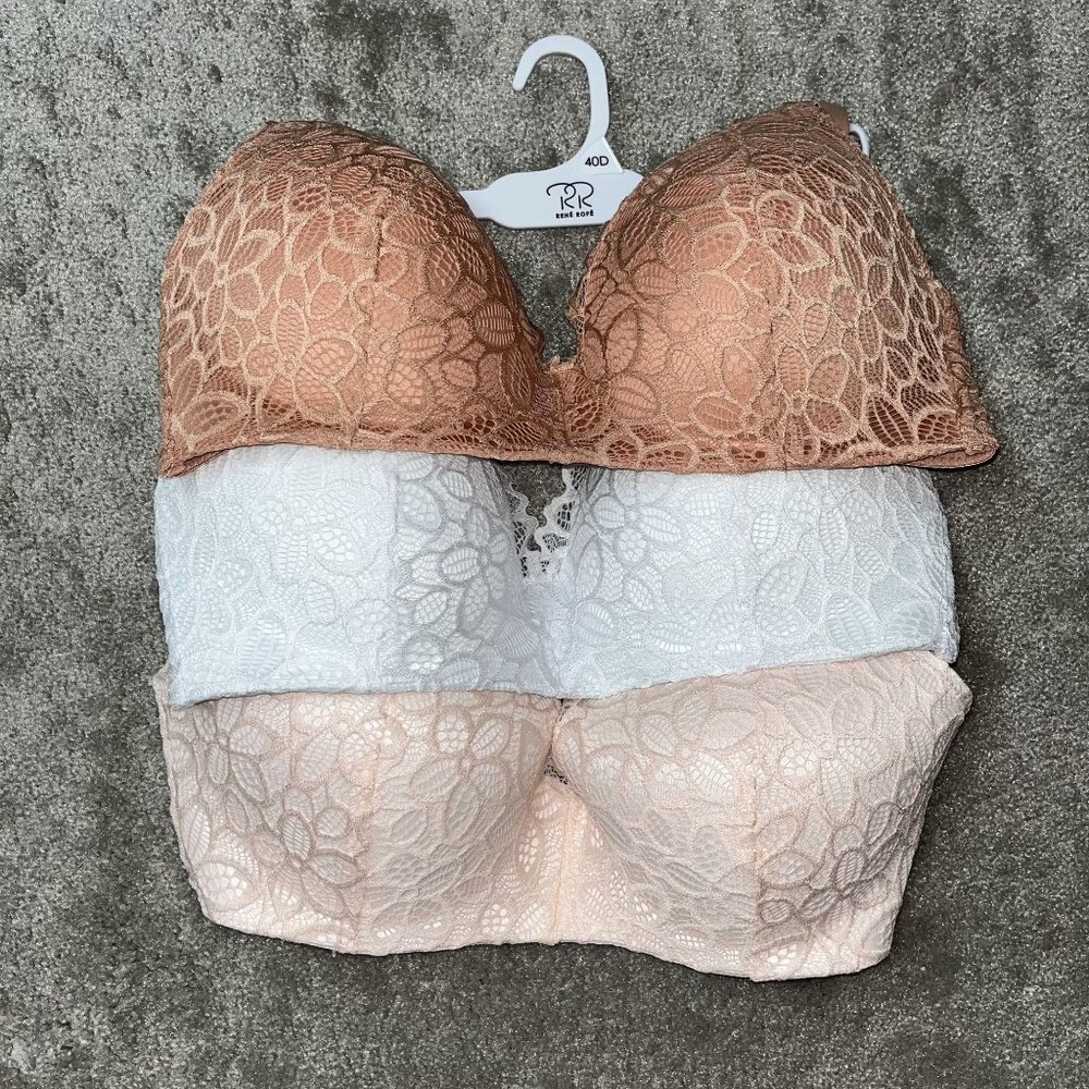 3- Renerofe Soft Comfort Wire-Free Lightly Padded Bras 40D‎ NEW Pink White Rose